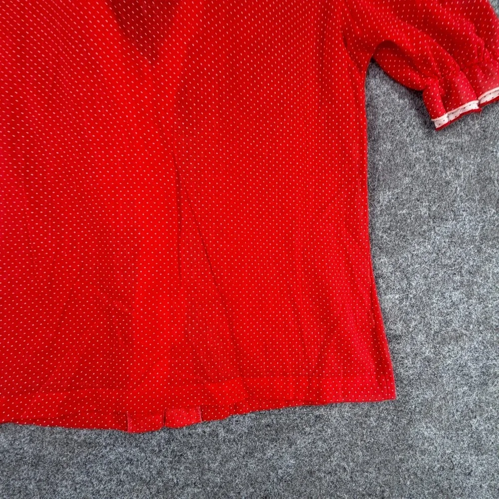 Rhoda Lee Blouse Top Women Small Red Polka Dot Ruffle Neck Button Front Cocktail